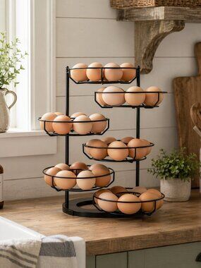 6 Tier Rotating Egg Holder Rack | Farmhouse Countertop Egg Basket | Holds 36 Egg